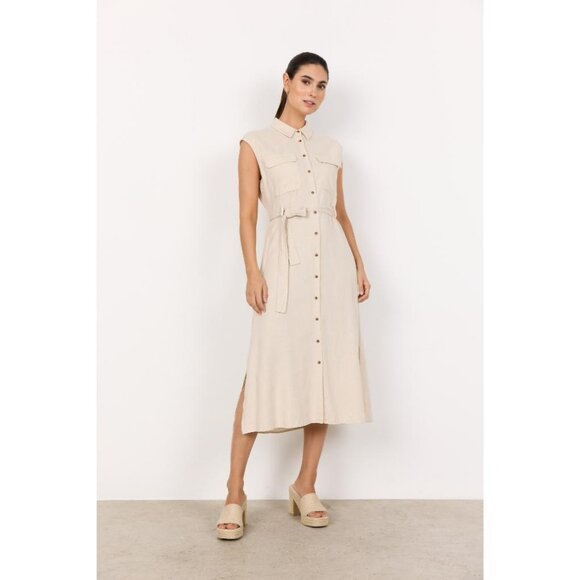 NWT SOYA CONCEPT INA Sand Linen Blend Button Down Dress - Picture 2 of 5